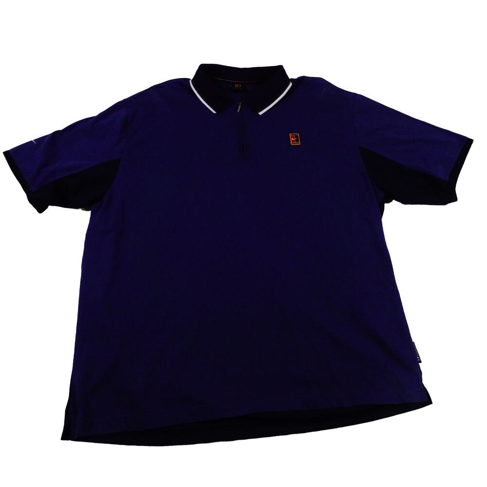 Nike Vintage Challenge Court Swoosh 1/4 Zip Mesh Blue Black Polo Shirt Tennis XL